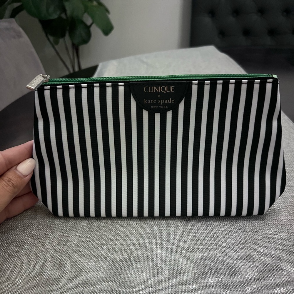 Kate Spade Clinique Cosmetic Makeup Bag - Black/white stripe - NWOT